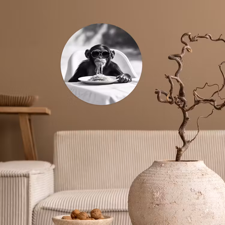 Behangcirkel - Aap - Spaghetti - Zonnebril - Zwart wit - Cool - Dier — 2