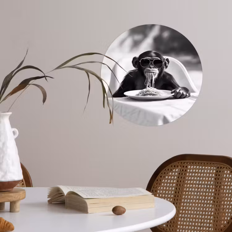 Behangcirkel - Aap - Spaghetti - Zonnebril - Zwart wit - Cool - Dier — 4