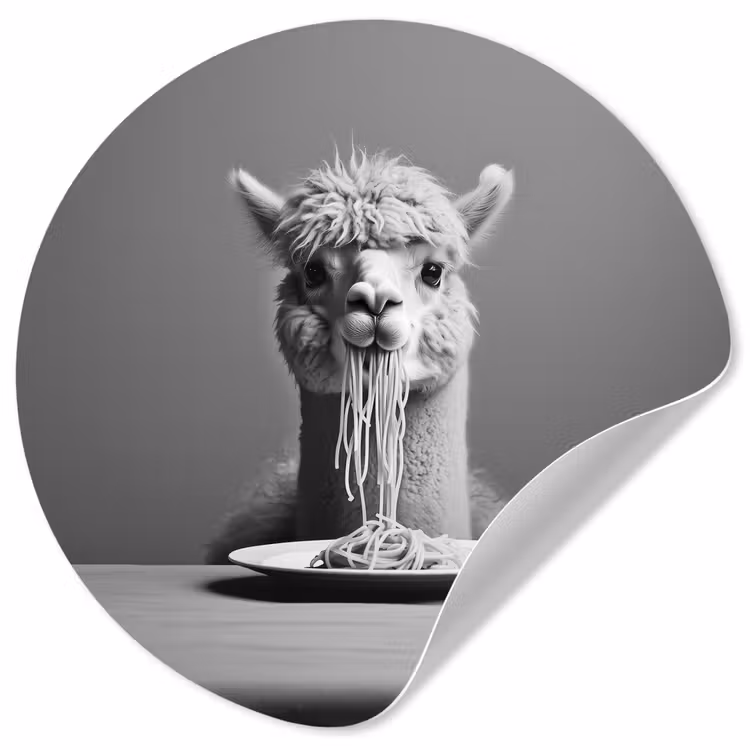 Behangcirkel - Alpaca - Pasta - Zwart - Wit - Grappig - Dieren — 1