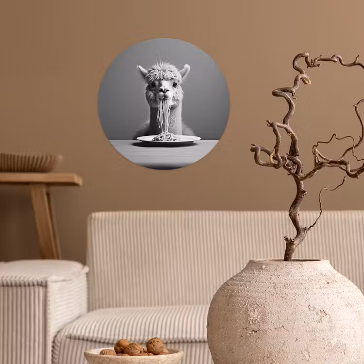 Behangcirkel - Alpaca - Pasta - Zwart - Wit - Grappig - Dieren — 2