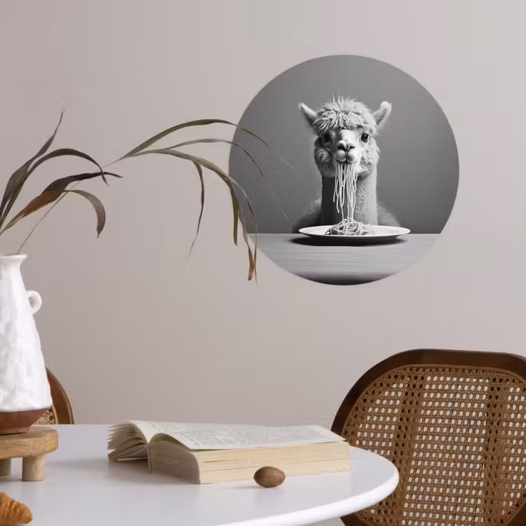 Behangcirkel - Alpaca - Pasta - Zwart - Wit - Grappig - Dieren — 4