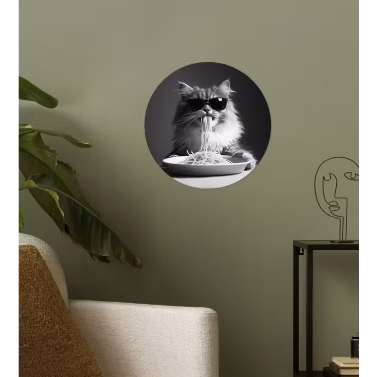 Behangcirkel - Langharige kat - Zonnebril - Spaghetti - Humor - Zwart - wit — 3
