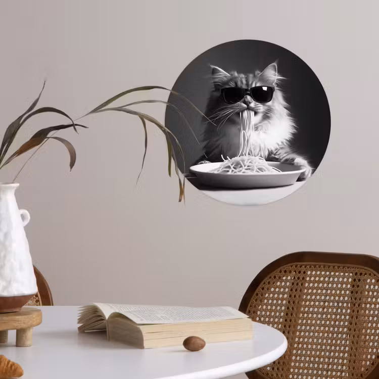 Behangcirkel - Langharige kat - Zonnebril - Spaghetti - Humor - Zwart - wit — 4