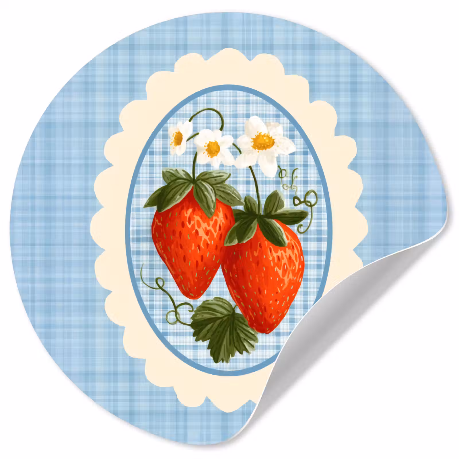 Behangcirkel - Aardbeien - Lijst - Rood - Geruit — 1