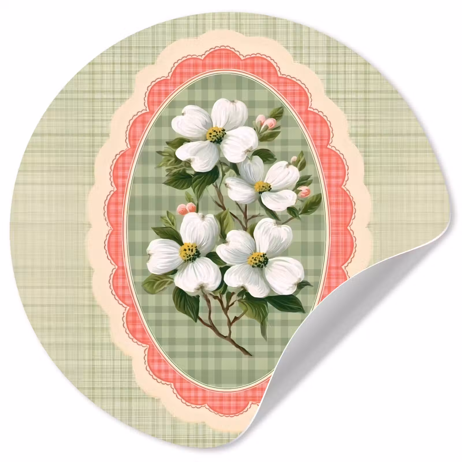 Behangcirkel - Bloemen - Illustratie - Geruit - Groen — 1