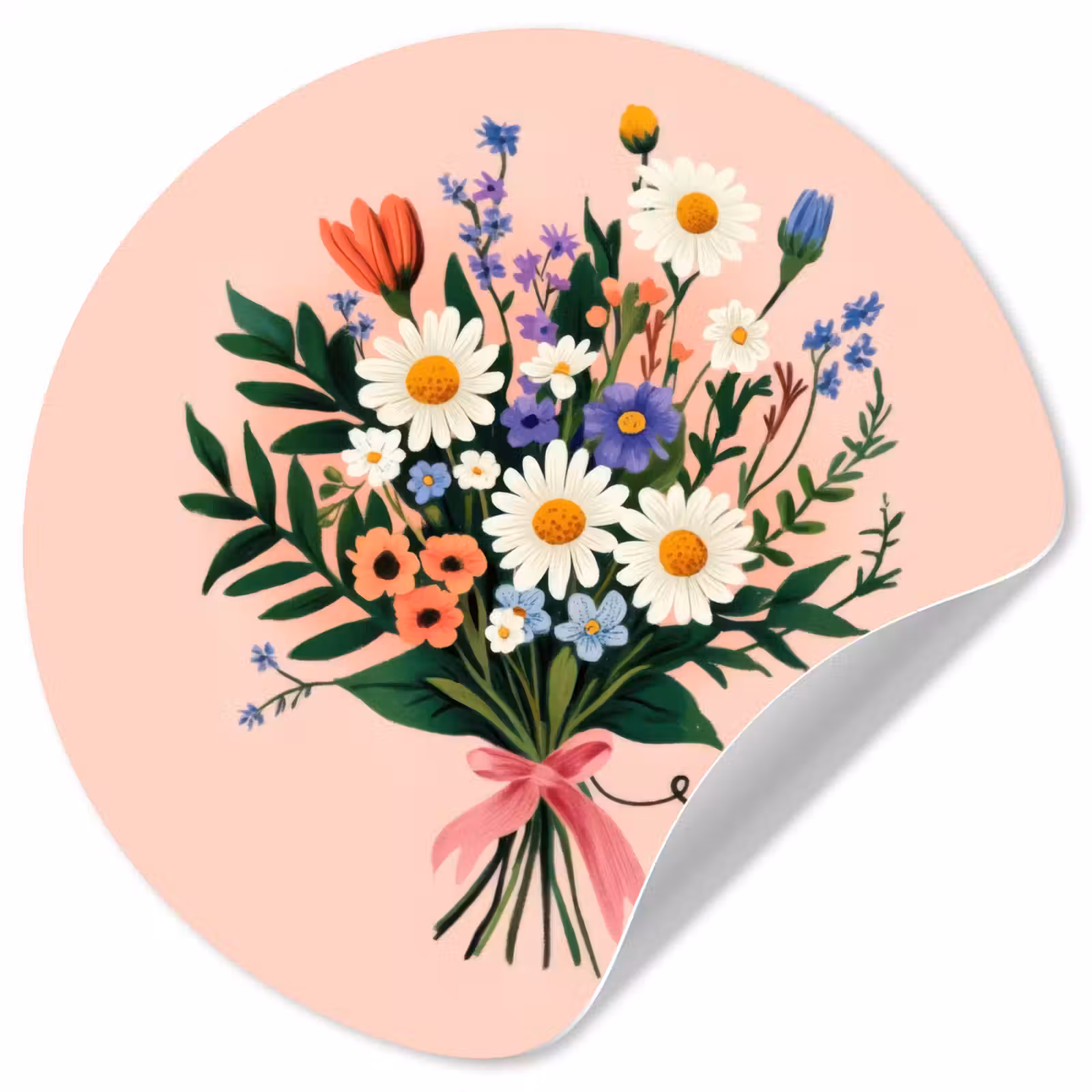 Behangcirkel - Margrieten - Boeket - Strikje - Roze — 1