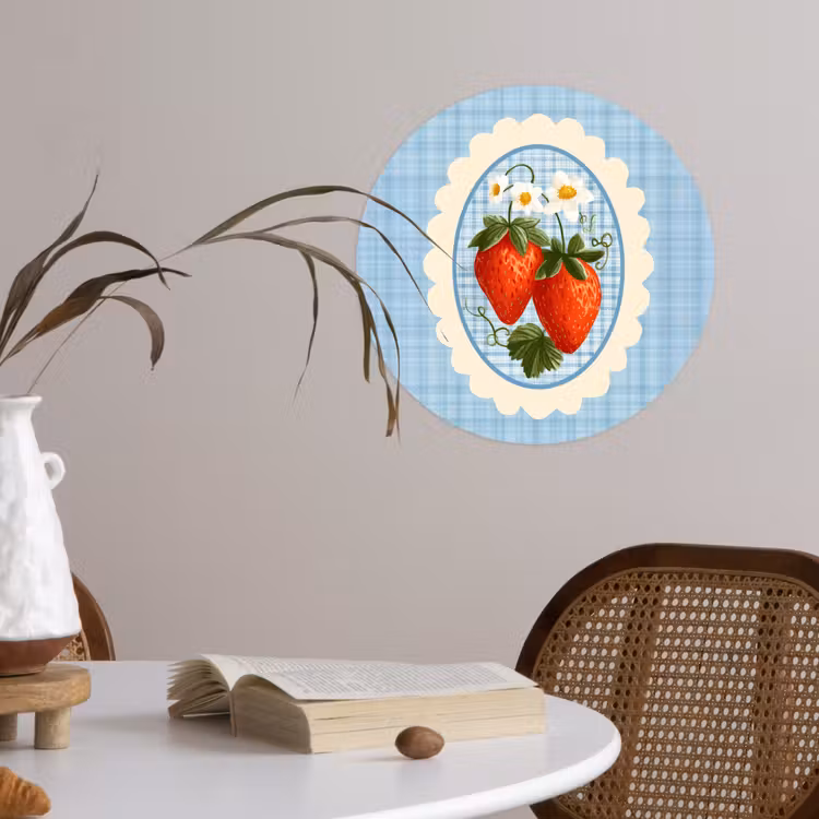 Behangcirkel - Aardbeien - Lijst - Rood - Geruit — 4