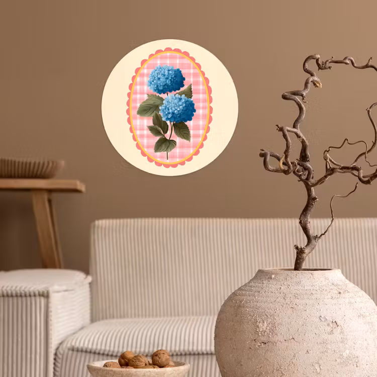 Behangcirkel - Bloemen - Blauw - Lijst - Bladeren — 2