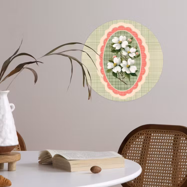 Behangcirkel - Bloemen - Illustratie - Geruit - Groen — 4
