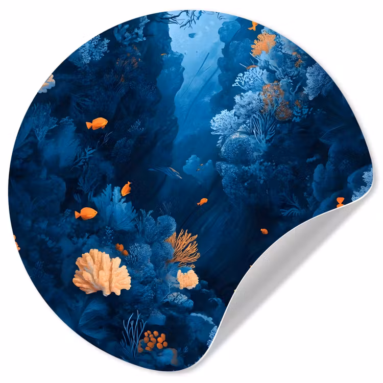 Behangcirkel - Koraalrif - Vissen - Oceaan - Blauw — 1