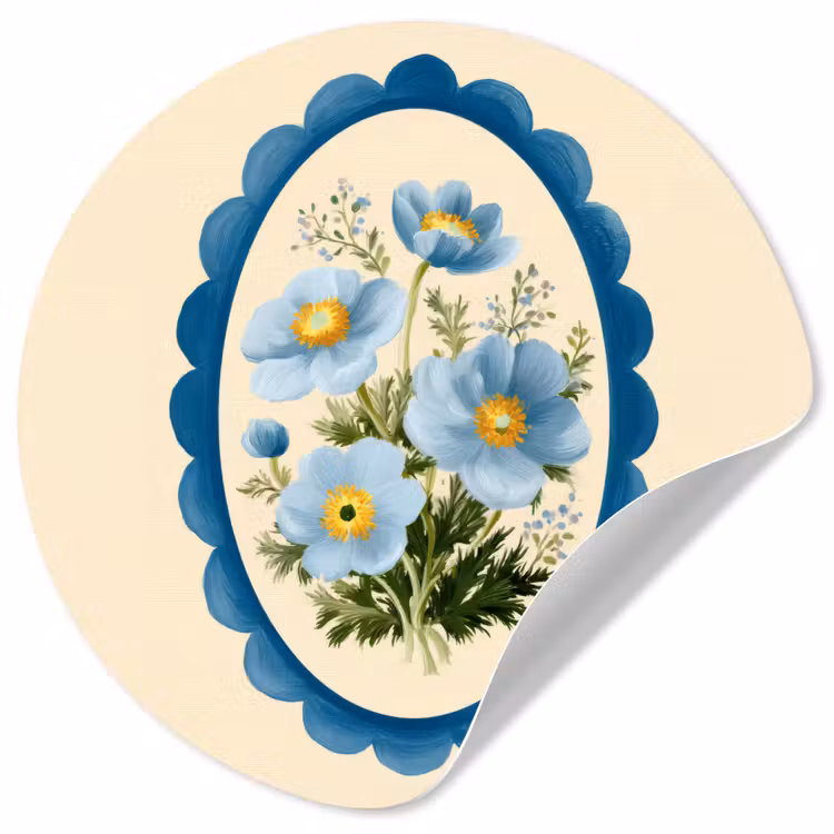 Behangcirkel - Lijst - Bloemen - Lichtblauw - Illustratie — 1
