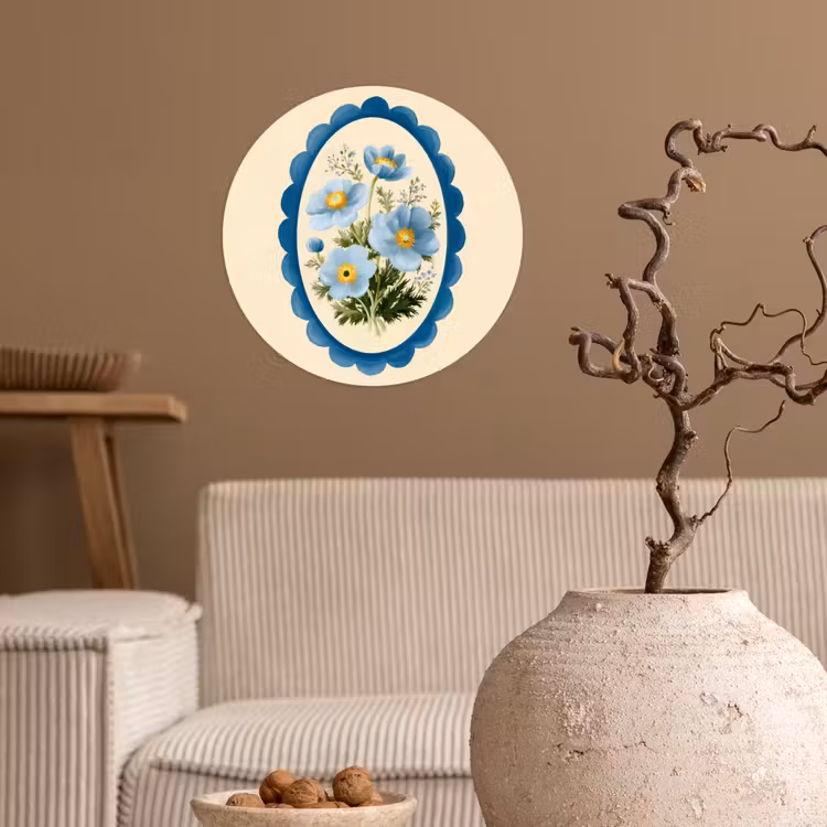 Behangcirkel - Lijst - Bloemen - Lichtblauw - Illustratie — 2