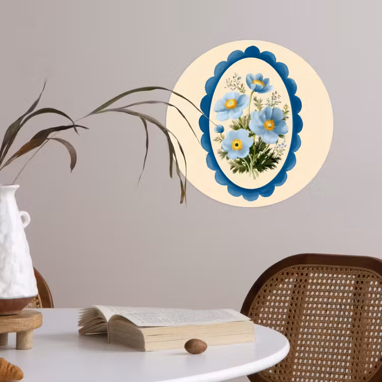 Behangcirkel - Lijst - Bloemen - Lichtblauw - Illustratie — 4