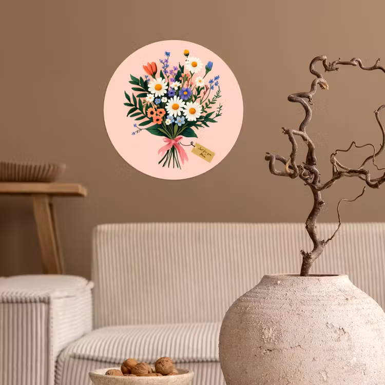 Behangcirkel - Margrieten - Boeket - Strikje - Roze — 2