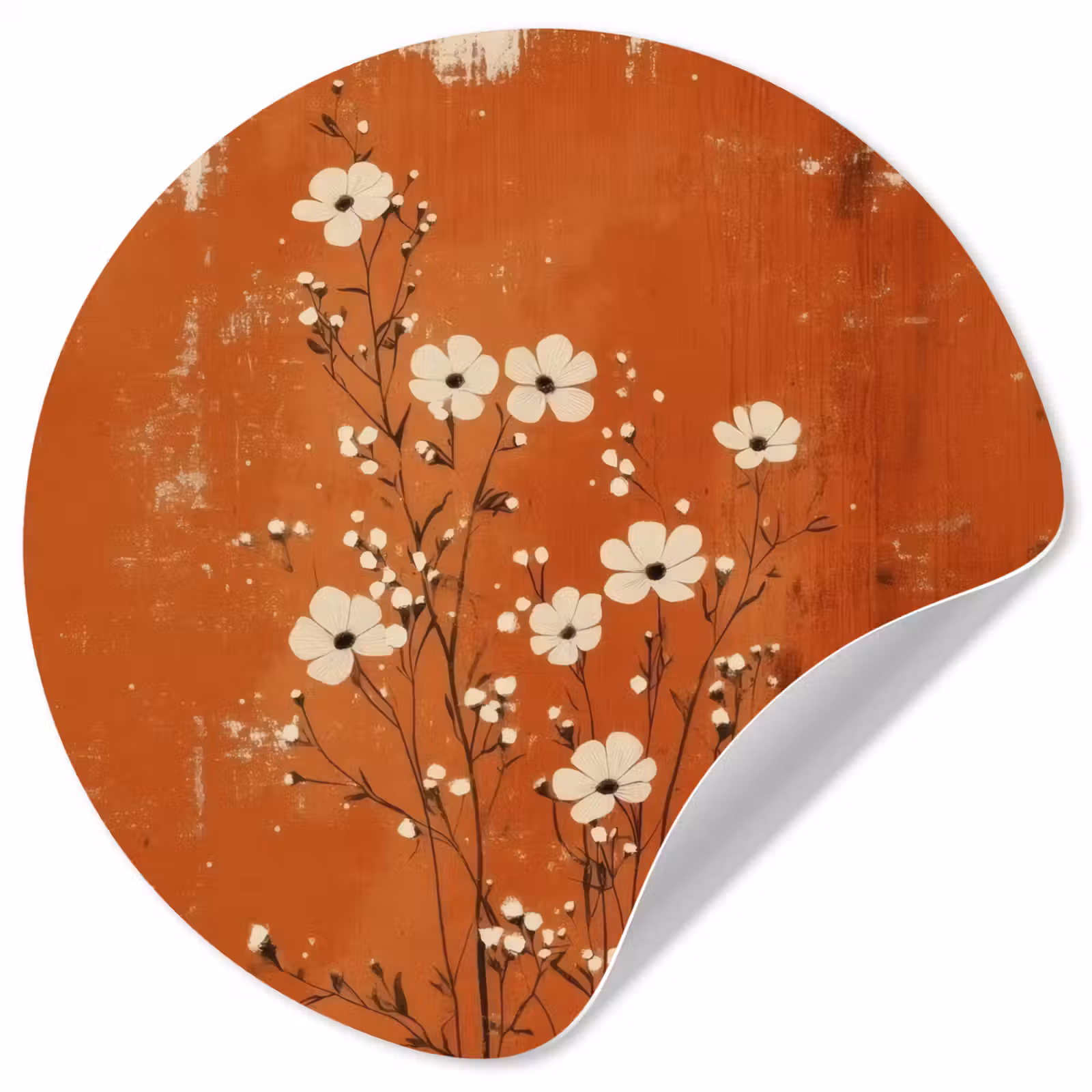 Behangcirkel - Bloemen - Wit - Subtiel - Roestkleur — 1