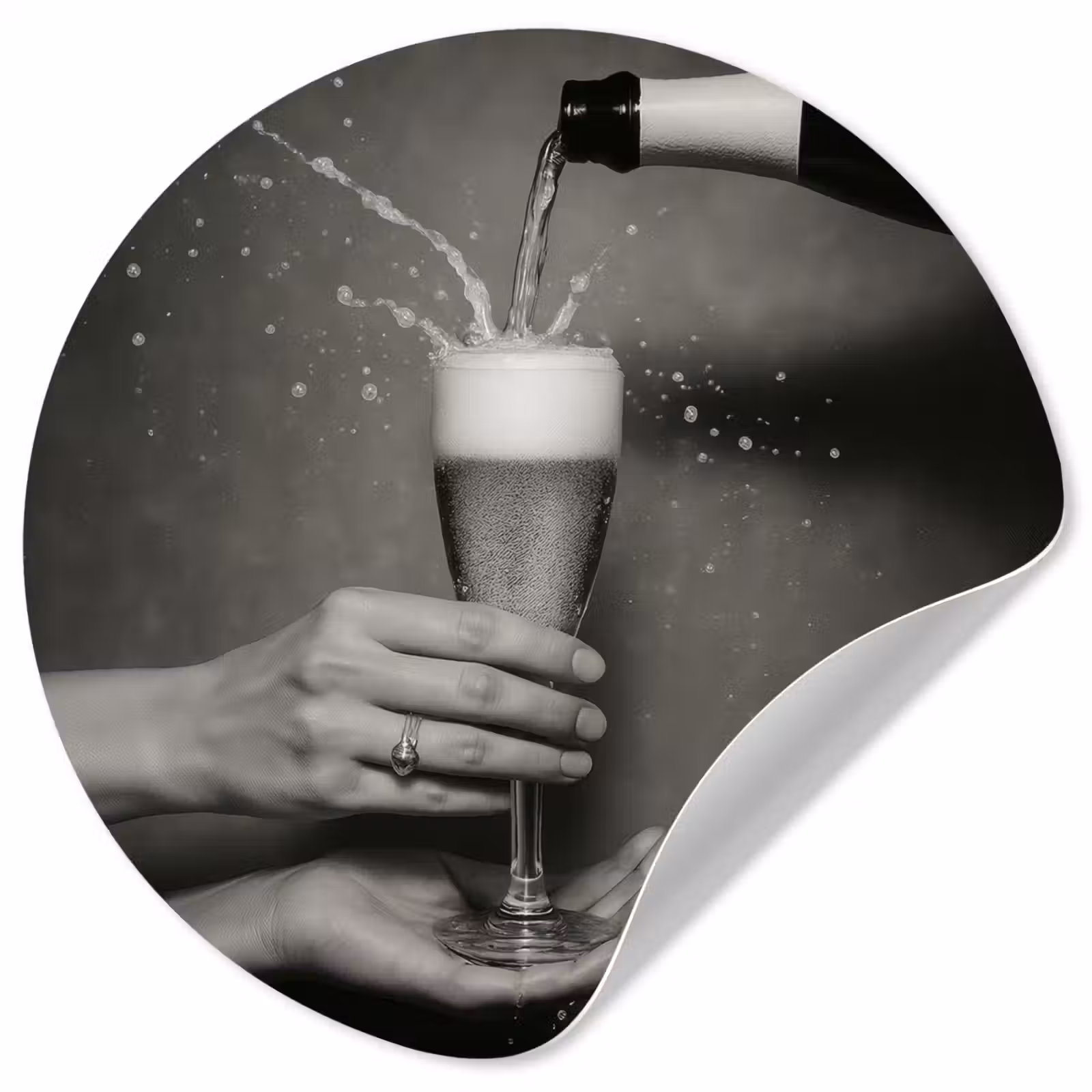 Behangcirkel - Champagnefles - Glas - Minimalistisch - Spetters — 1