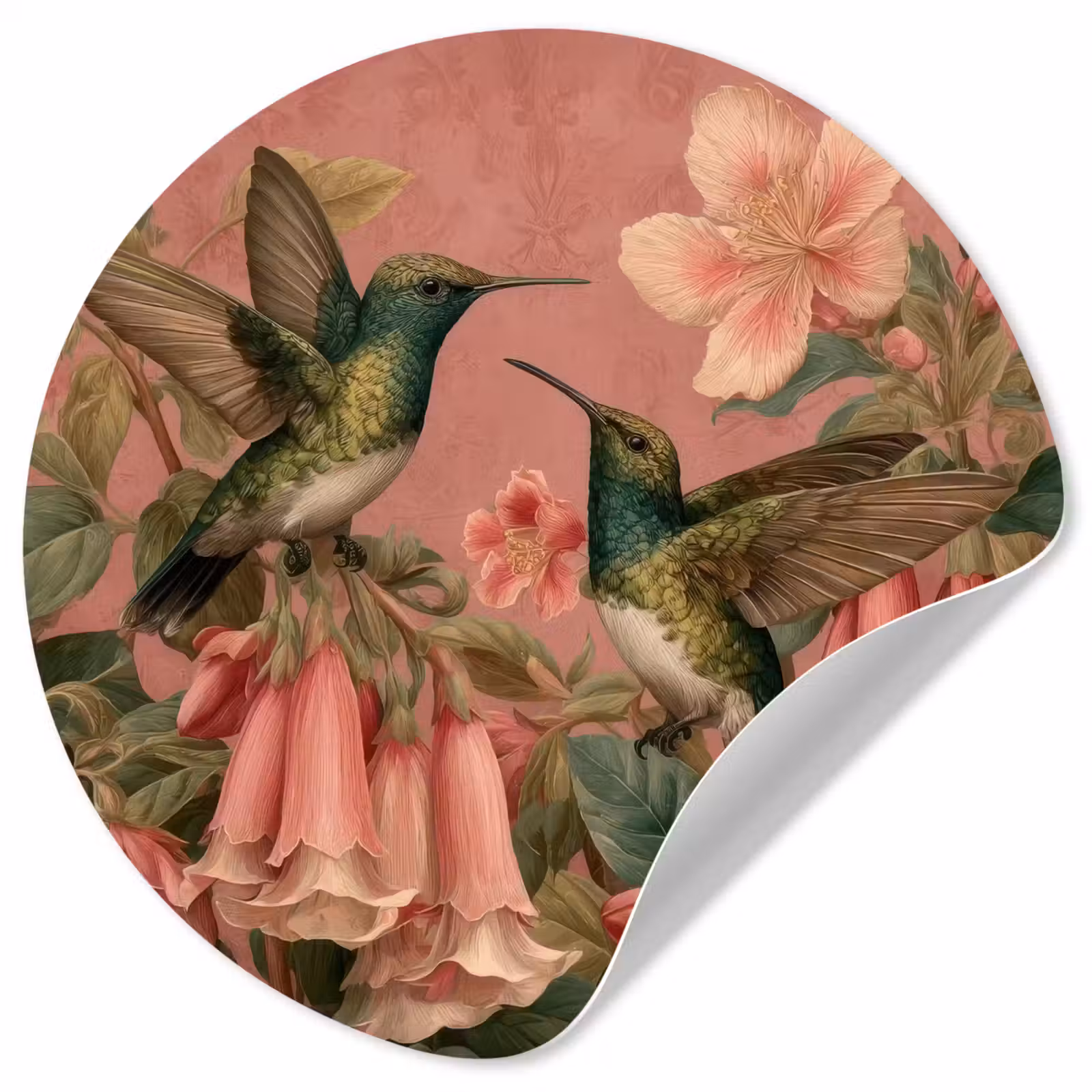 Behangcirkel - Kolibries - Bloemen - Groen - Roze — 1
