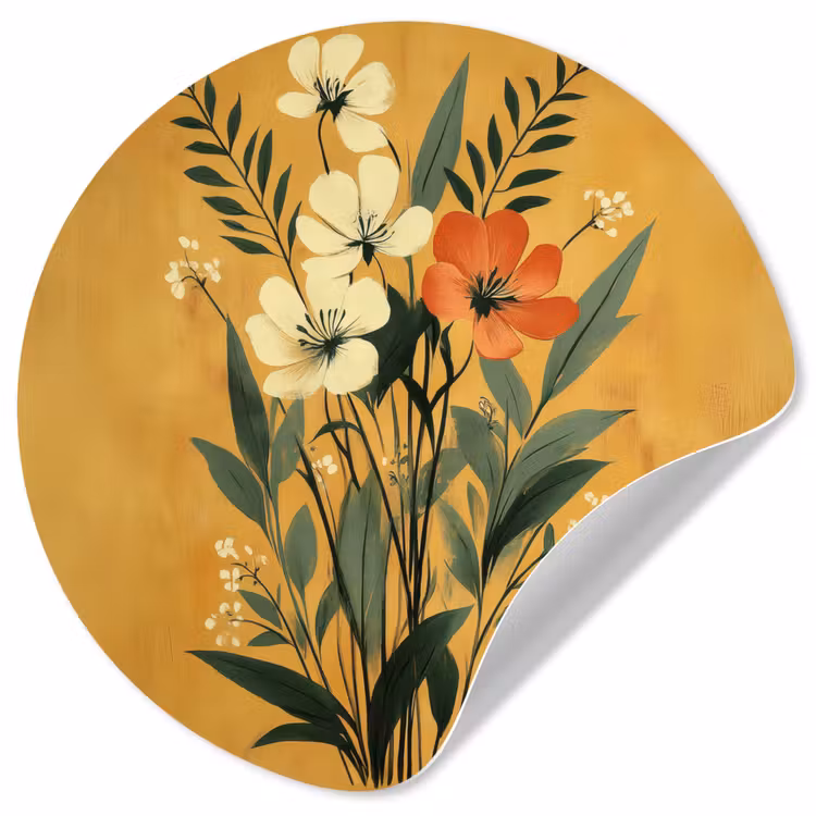 Behangcirkel - Bladeren - Boeket - Bloemen - Geel — 1
