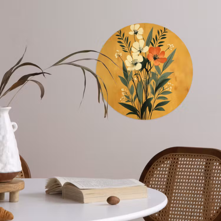 Behangcirkel - Bladeren - Boeket - Bloemen - Geel — 4
