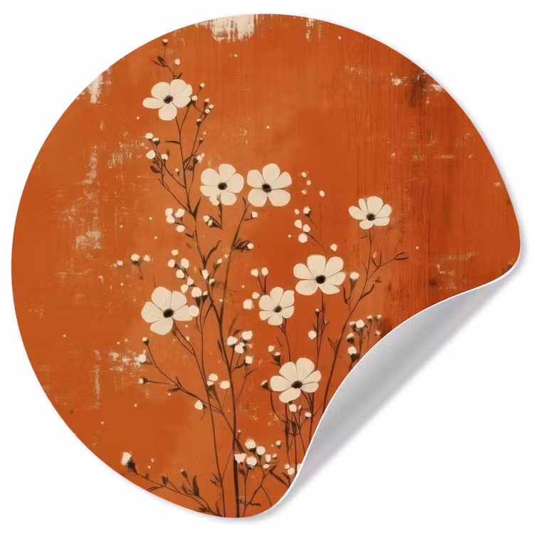 Behangcirkel - Bloemen - Wit - Subtiel - Roestkleur — 1