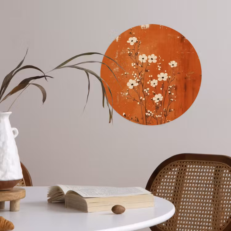 Behangcirkel - Bloemen - Wit - Subtiel - Roestkleur — 4