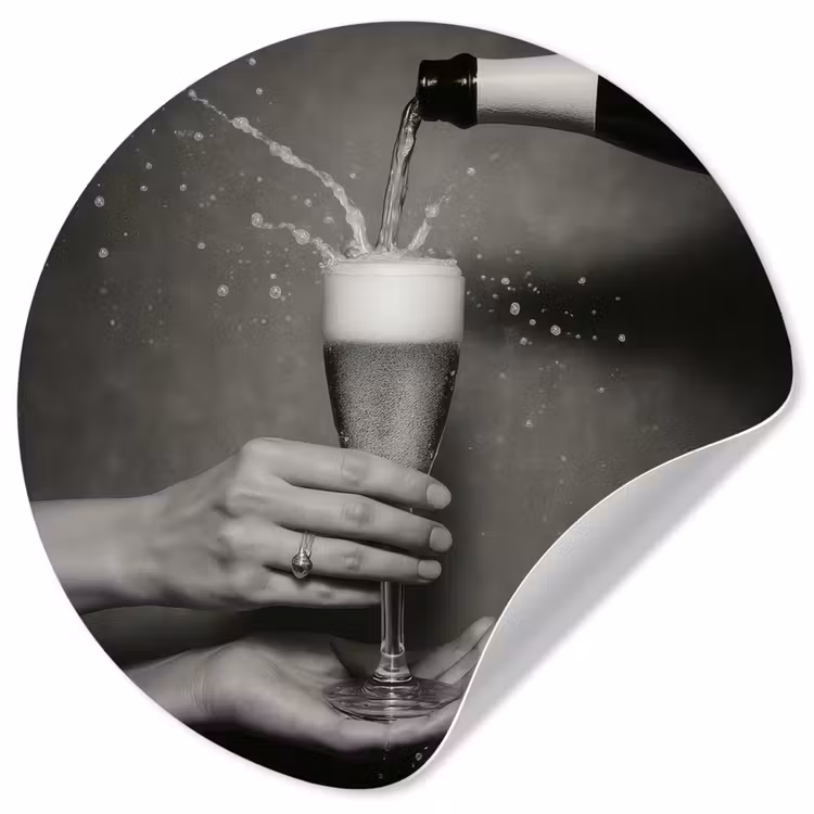 Behangcirkel - Champagnefles - Glas - Minimalistisch - Spetters — 1