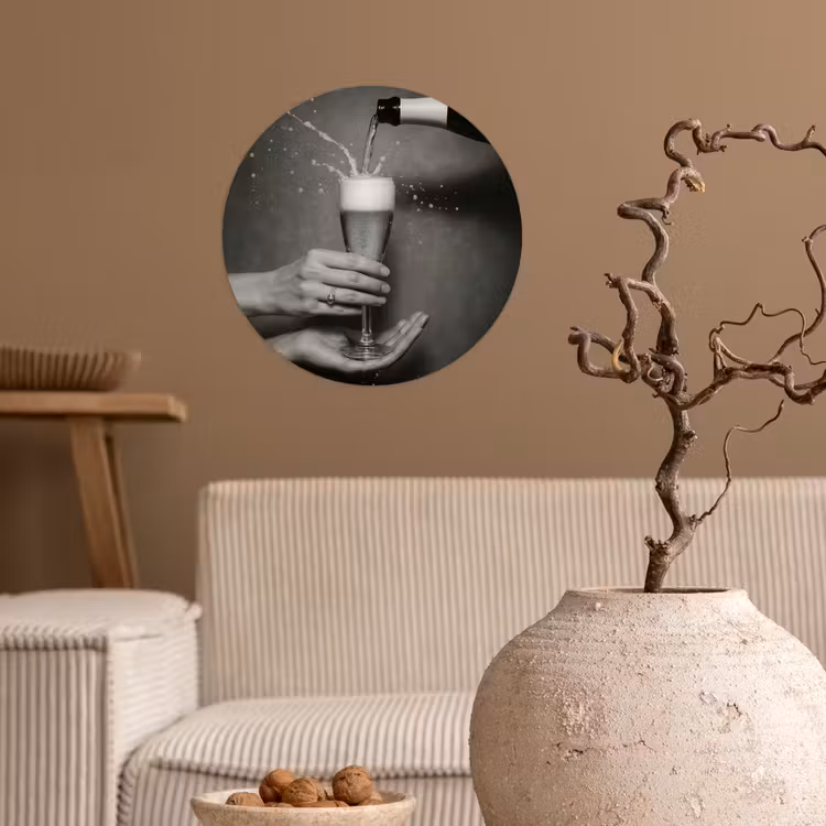 Behangcirkel - Champagnefles - Glas - Minimalistisch - Spetters — 2