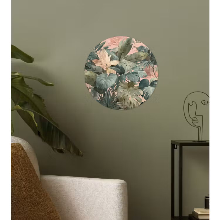 Behangcirkel - Compositie van bladeren - Groen - Roze — 3