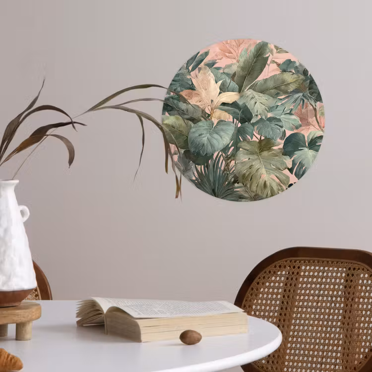 Behangcirkel - Compositie van bladeren - Groen - Roze — 4