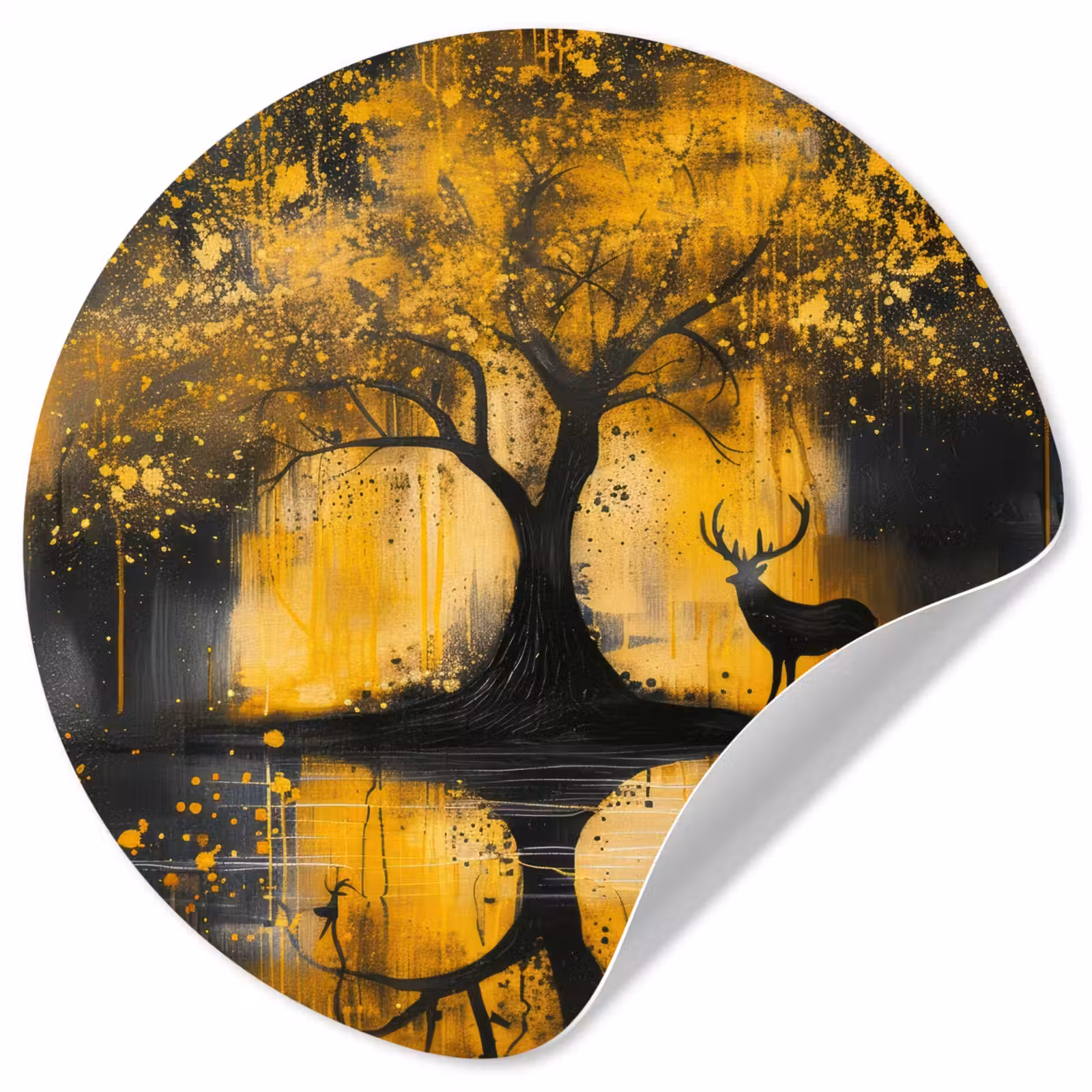 Behangcirkel - Boom - Verflook - Hert - Natuur - Goud — 1