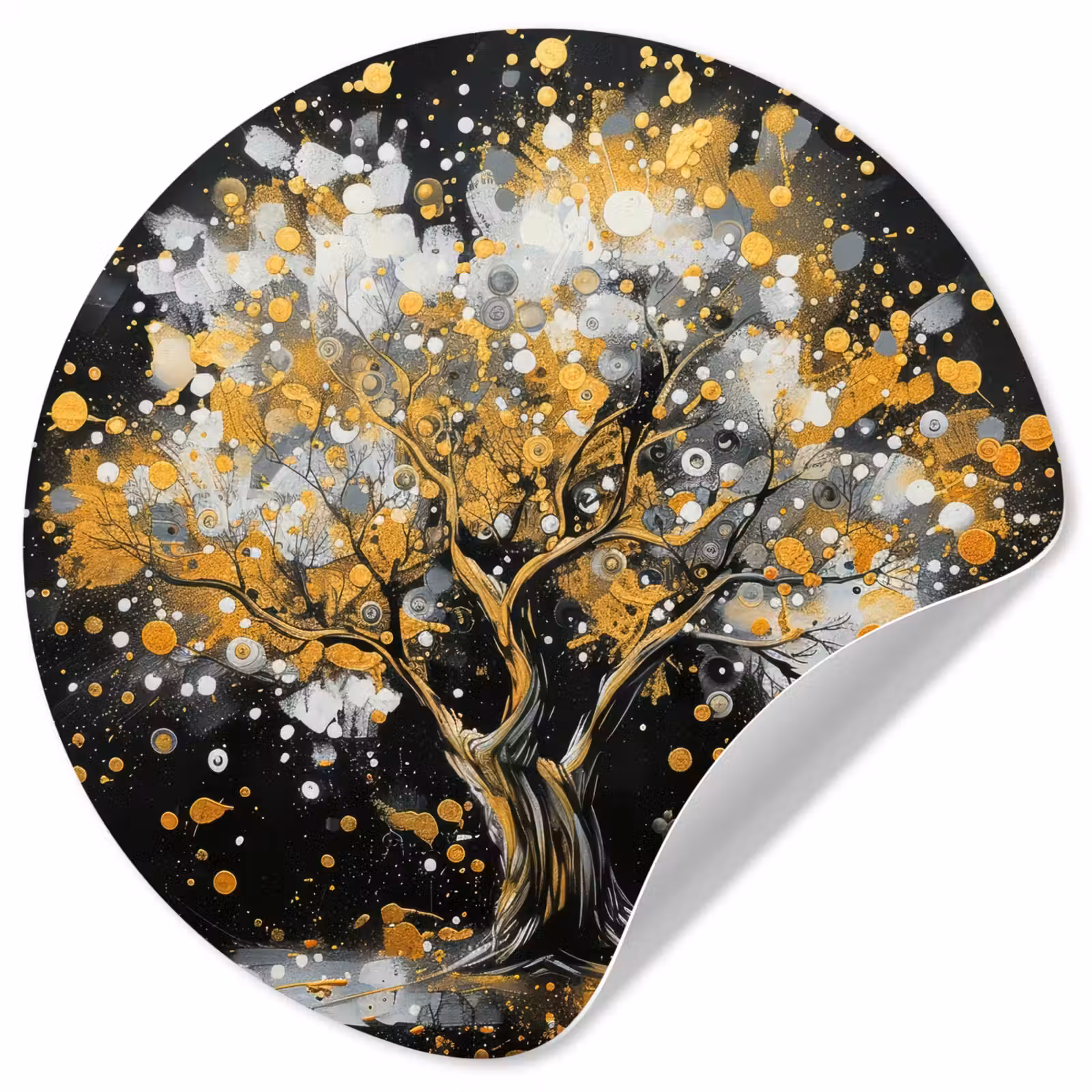 Behangcirkel - Boom - Zwart - Goud - Wit - Modern — 1
