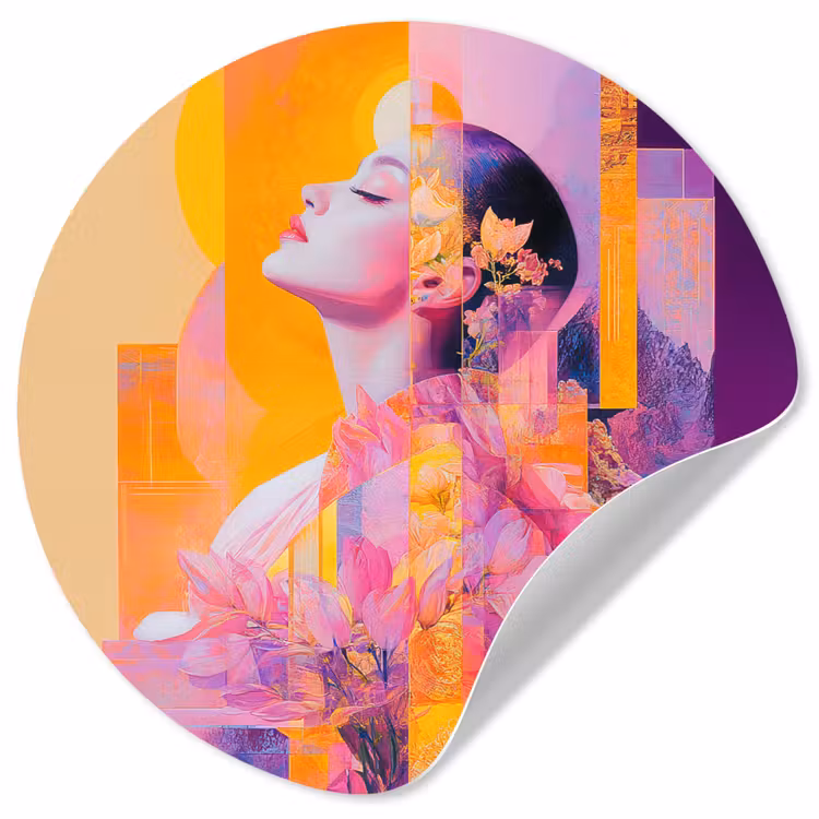 Behangcirkel - Abstract - Portret - Vrouw - Kleurrijk — 1