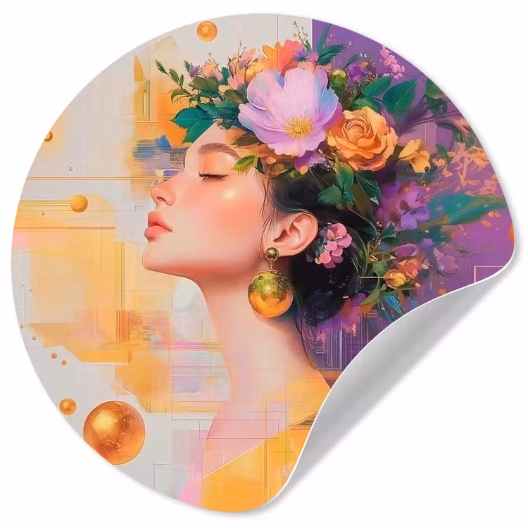 Behangcirkel - Abstract - Vrouw - Bloemenkroon - Goud — 1