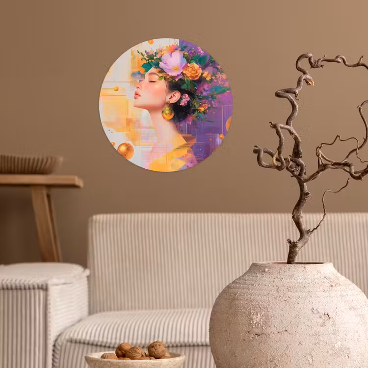 Behangcirkel - Abstract - Vrouw - Bloemenkroon - Goud — 2
