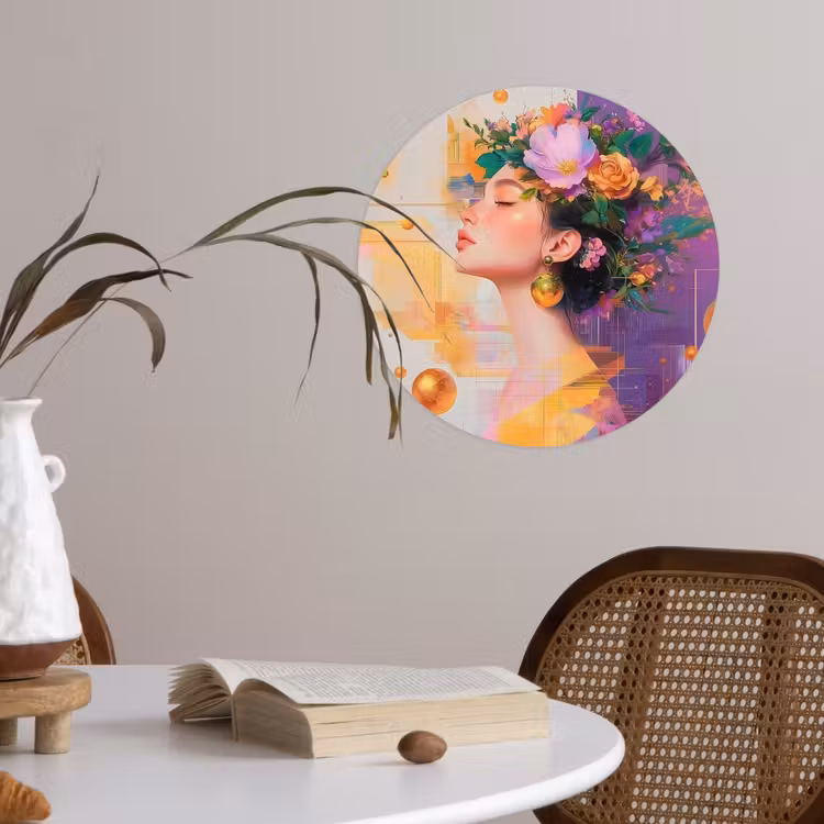 Behangcirkel - Abstract - Vrouw - Bloemenkroon - Goud — 4