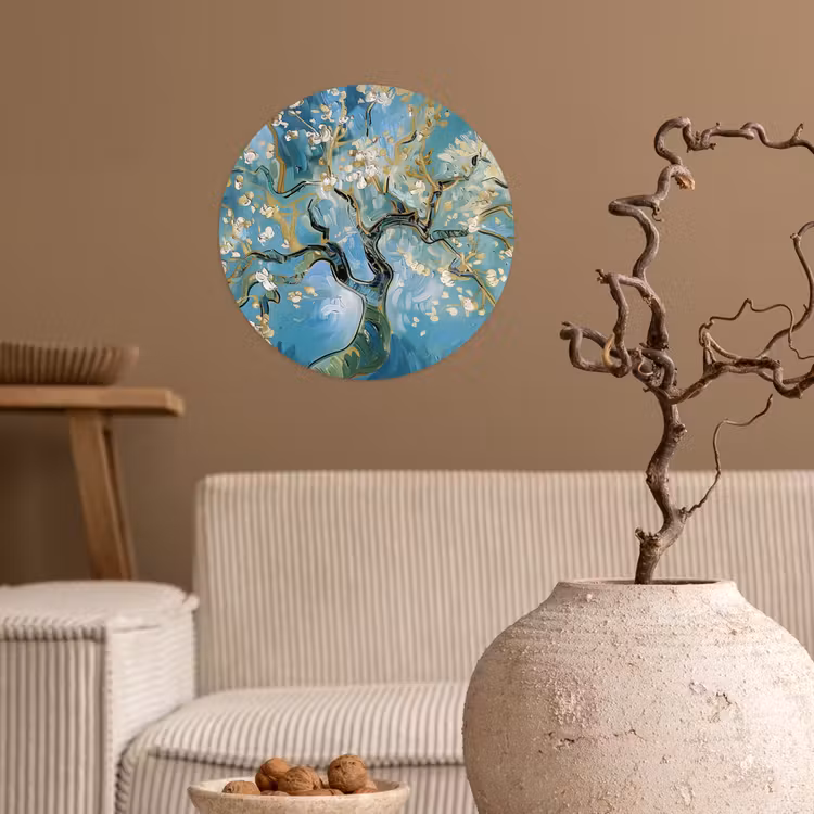 Behangcirkel - Amandelbloesem boom - Blauw - Abstract — 2
