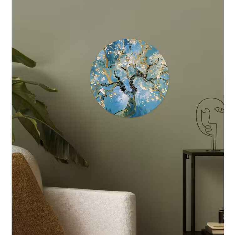 Behangcirkel - Amandelbloesem boom - Blauw - Abstract — 3