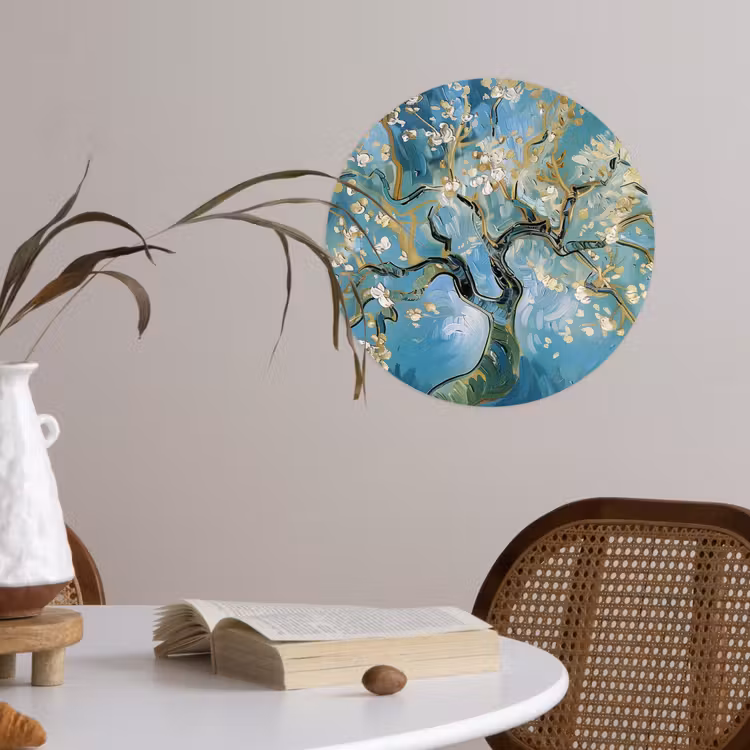 Behangcirkel - Amandelbloesem boom - Blauw - Abstract — 4