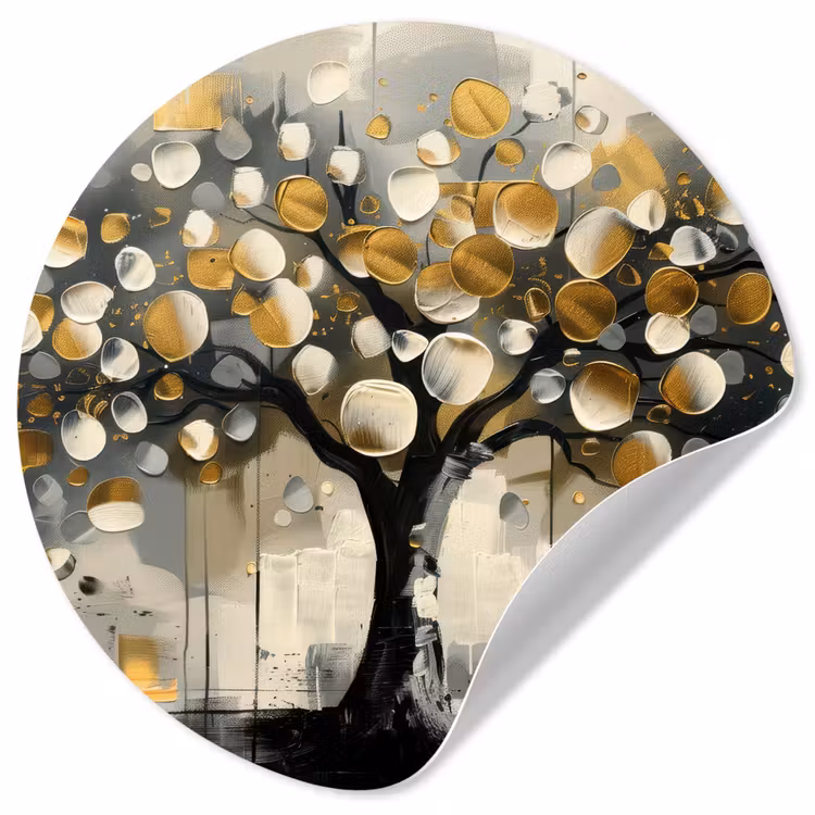Behangcirkel - Boom - Abstract - Beige - Goud - Zwart — 1