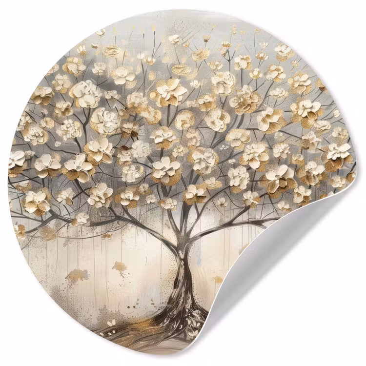 Behangcirkel - Boom - Beige - Goud - Verflook - Grijs — 1