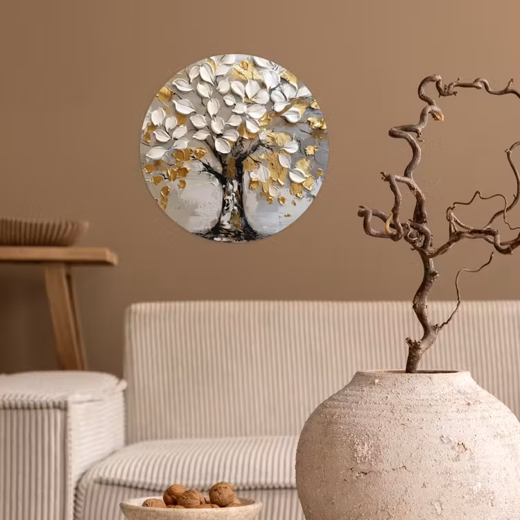 Behangcirkel - Boom - Beige - Grijs - Goud - Abstract — 2