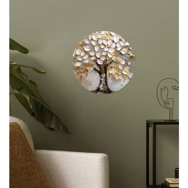Behangcirkel - Boom - Beige - Grijs - Goud - Abstract — 3