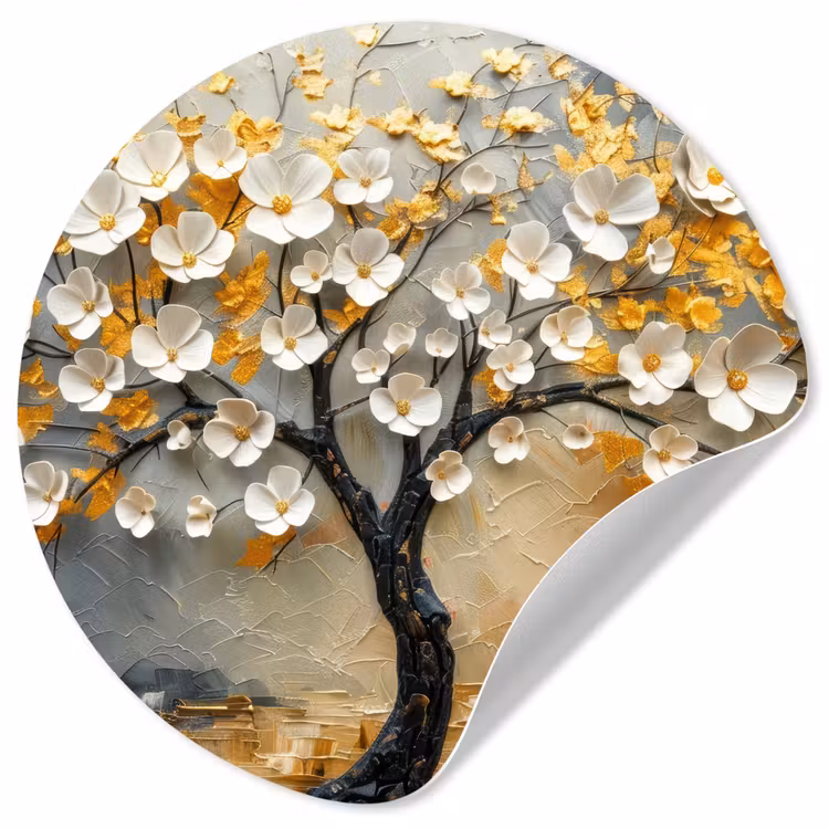 Behangcirkel - Boom - Bloemen - Goud - Beige — 1