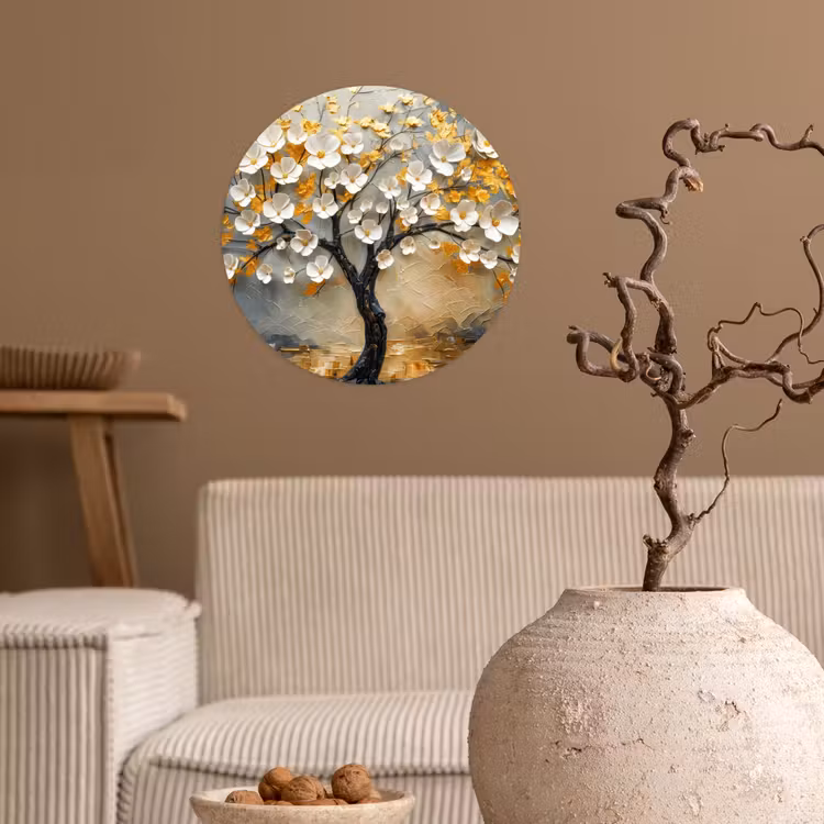 Behangcirkel - Boom - Bloemen - Goud - Beige — 2