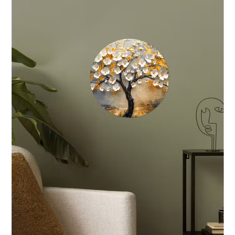 Behangcirkel - Boom - Bloemen - Goud - Beige — 3