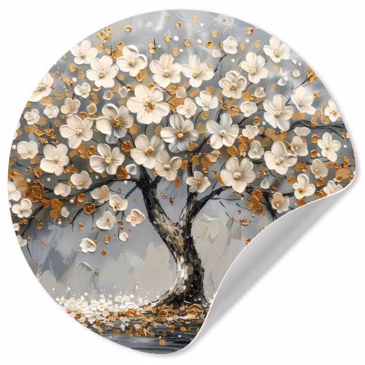 Behangcirkel - Boom - Bloemen - Wit - Natuur - Kunst — 1