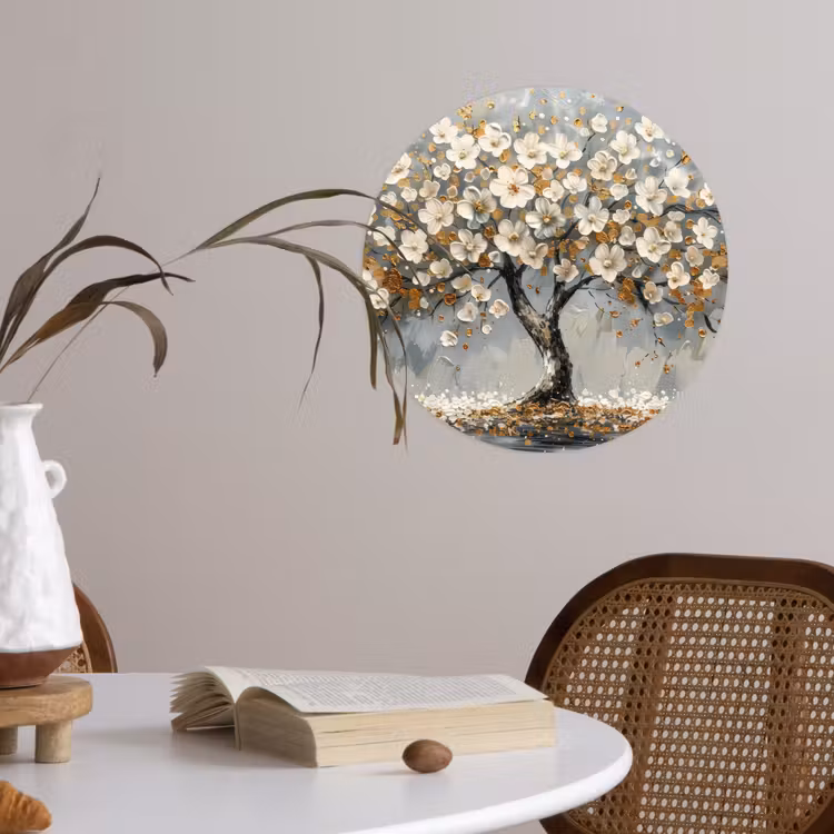 Behangcirkel - Boom - Bloemen - Wit - Natuur - Kunst — 4