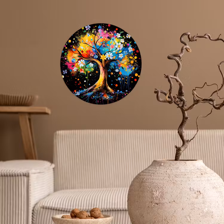 Behangcirkel - Boom - Kleurrijk - Bloemen - Zwart — 2