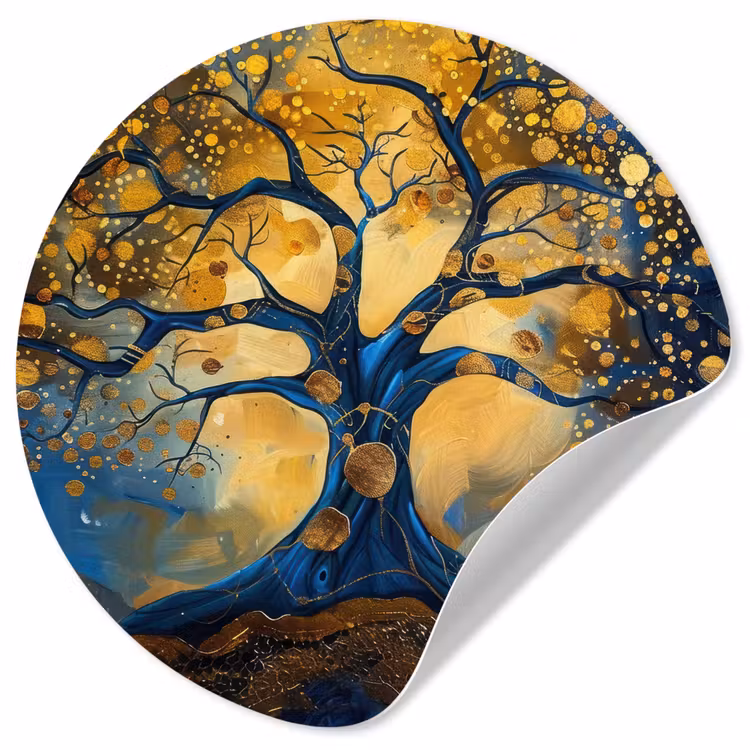Behangcirkel - Boom - Levensboom - Blauw - Goud — 1