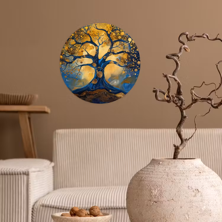 Behangcirkel - Boom - Levensboom - Blauw - Goud — 2